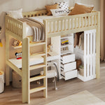 Loft Bed with Desk, Wardrobe and 3 Drawers, Natural