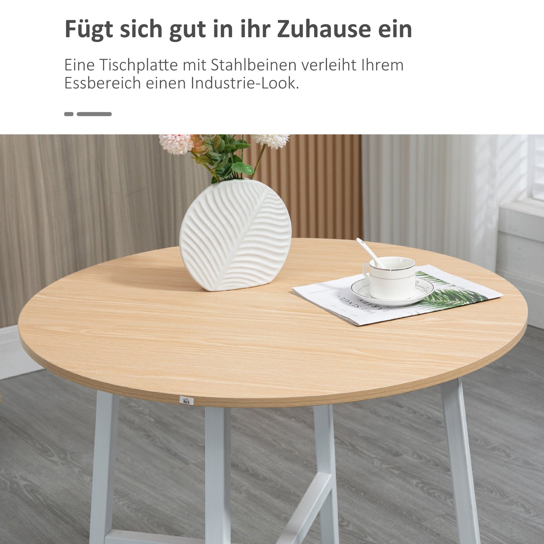 Dining Table for 4 People, Modern Living Room, Steel & Natural Wood