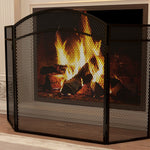 Fireplace Guard, 3 Panels, Folding Screen, Metal, Black