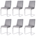 Velvet Dining Chair Set of 6, Diamond Back Design with Silver Metal Legs, Grey Velvet