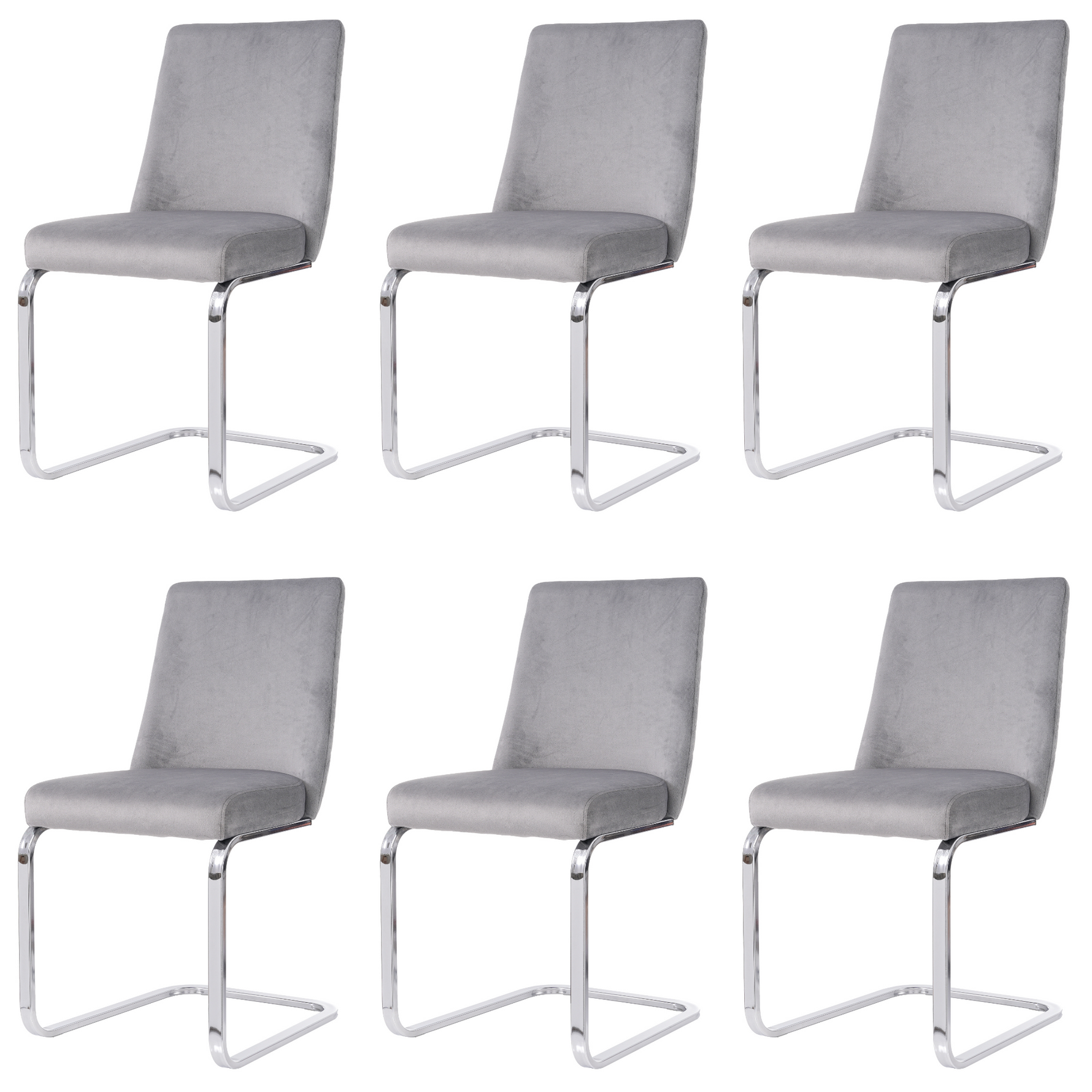 Velvet Dining Chair Set of 6, Diamond Back Design with Silver Metal Legs, Grey Velvet