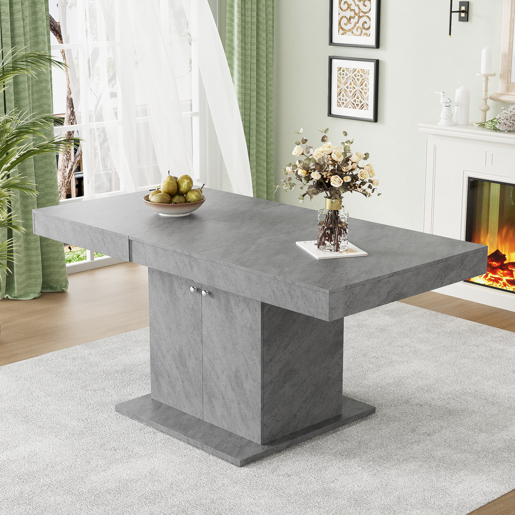 Extendable Dining Table Automatic Telescopic Storage 140/180x80cm - Concrete Look