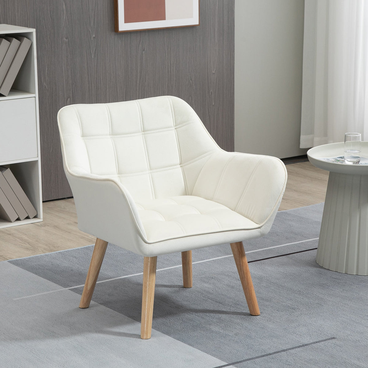 Single Armchair, Raised Legs, Upholstered, Cream