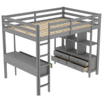 Loft Bed 140x200cm Storage Drawers Under-Bed Desk - Grey