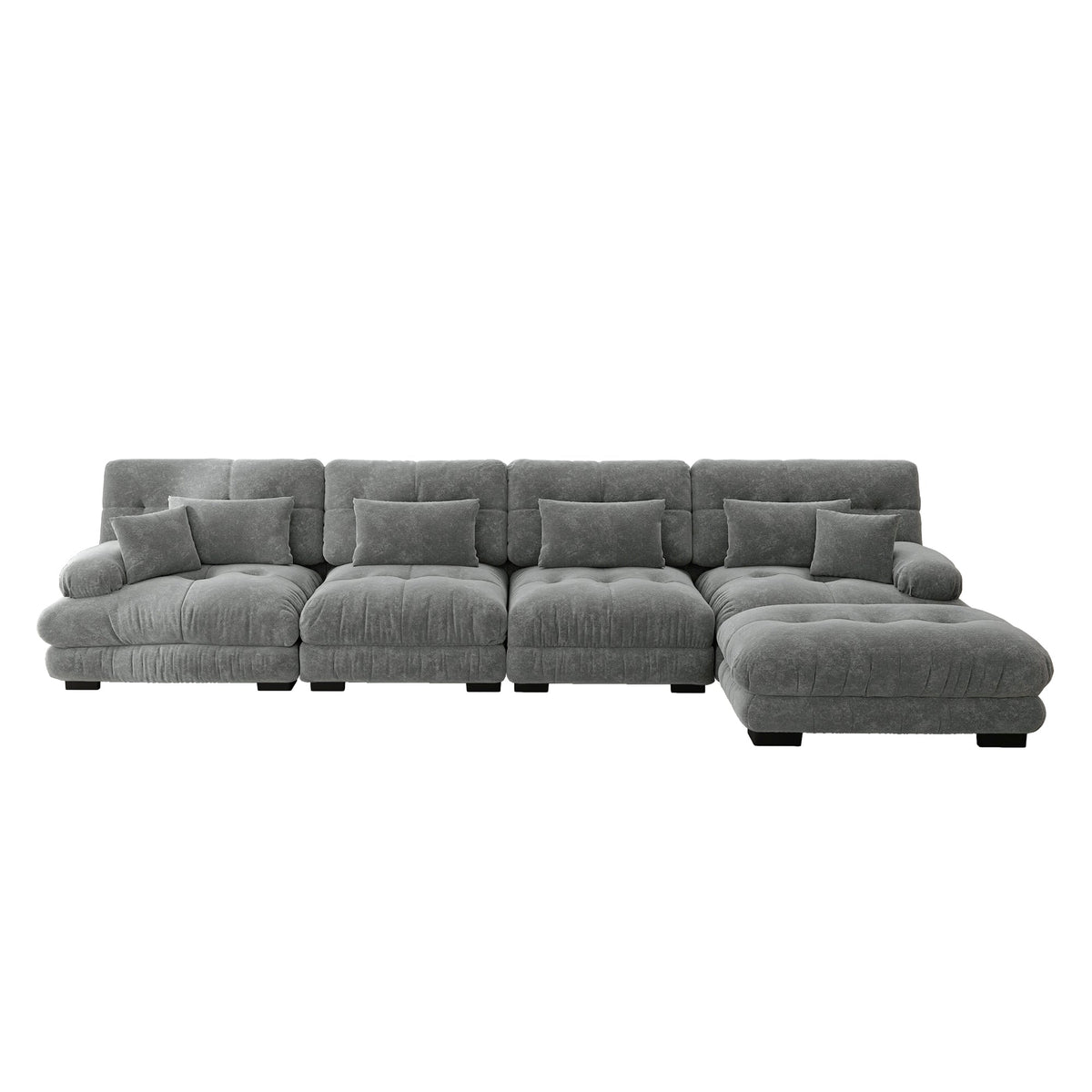Modular Corner Sofa L-Shaped 4-Seater Couch Set Movable Ottoman DIY Chenille Grey