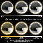 Bathroom Mirror with LED, Anti-Fog, Touch Control, Round