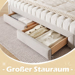 Daybed with Extendable Frame and 2 Storage Drawers, Beige Samt and MDF