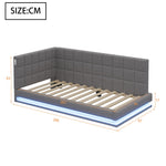 Upholstered Bed Sofa, 90x200 Multifunctional with LED & USB, Linen Fabric Grey