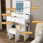 Dressing Table XXL Mirror Stool 4 Drawers LED Socket - White