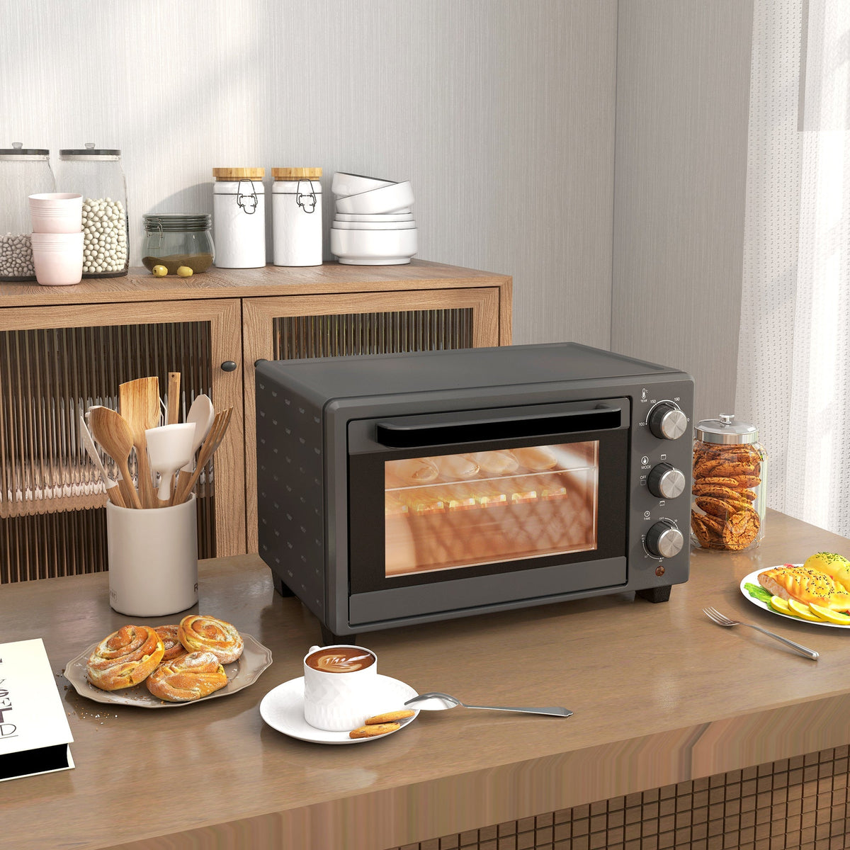 Mini Oven, 21L 1400W 60 Min. Timer, Stainless Steel, Gray