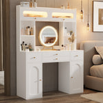 LED Dressing Table with Mirror & Storage Drawers, White