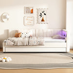 Daybed 90x200cm with Trundle, Storage & LED, Beige Linen
