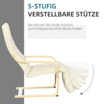 Recliner Chair, Rocking Relaxing with Adjustable Footrest, Birch Wood Cream White