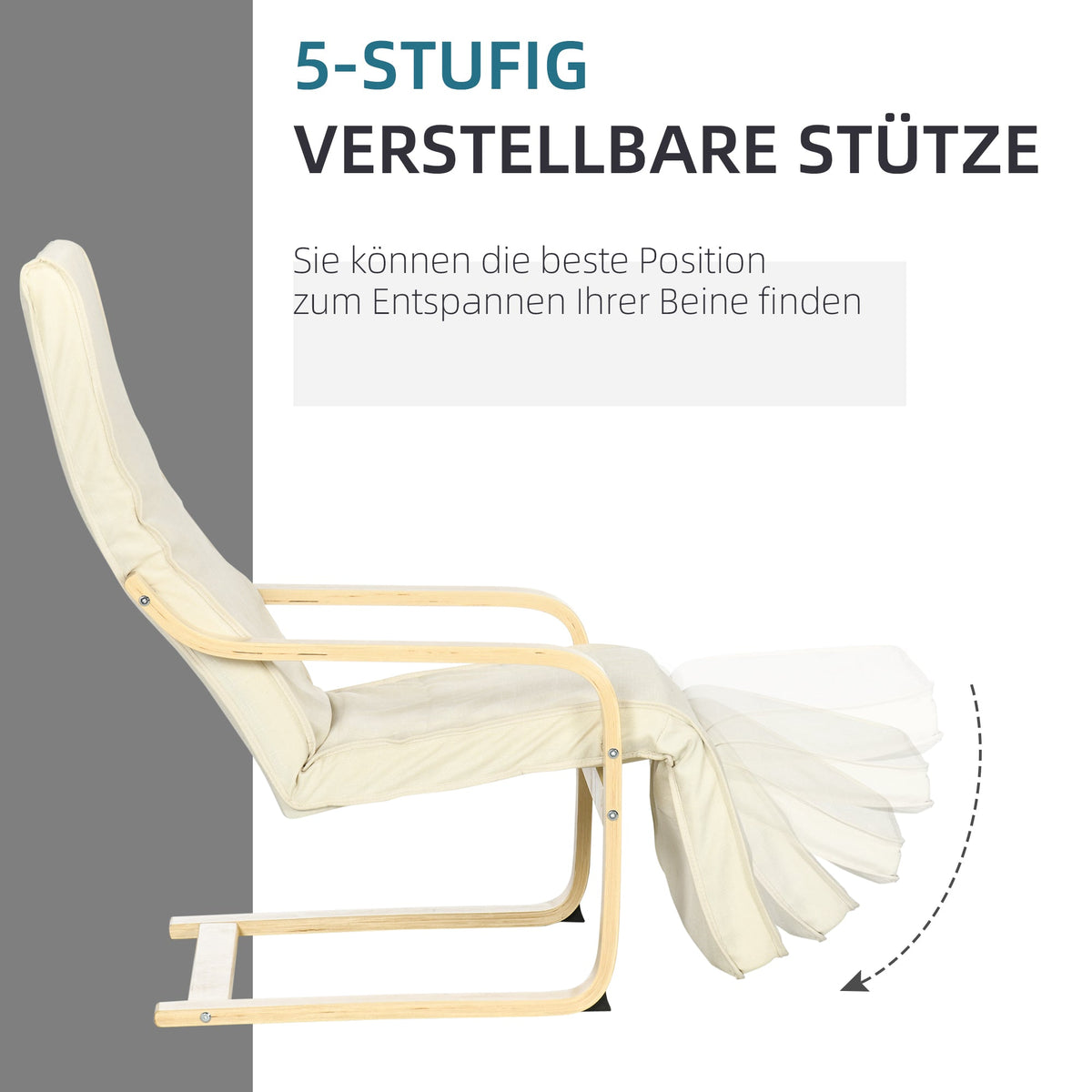 Recliner Chair, Rocking Relaxing with Adjustable Footrest, Birch Wood Cream White