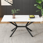 Extendable Dining Table, Rectangular Seating for 4-6 People, White and Black Metal