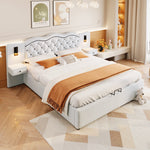 Upholstered Bed 180x200cm Hydraulic Lift Storage Headboard USB Lamps - Beige