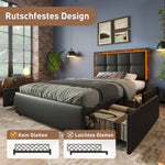 Bed Frame, LED, 4 Drawers, Adjustable Headboard, Single 90x200cm, PU Black