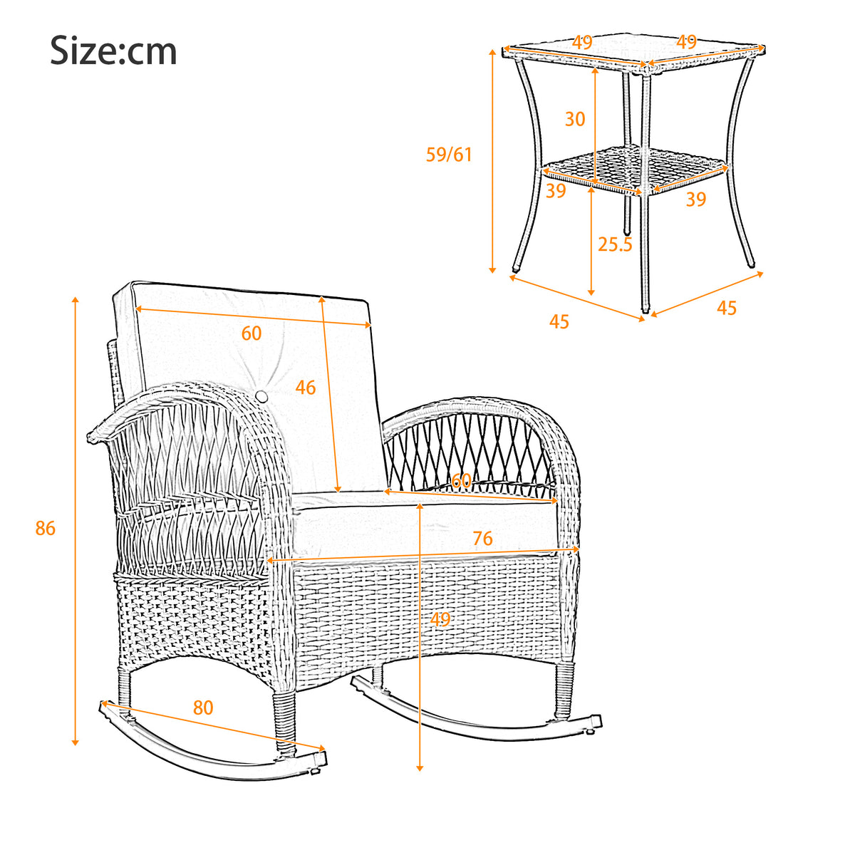 3-Piece Balcony Furniture Set with Cushions, Grey Rattan