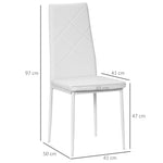 Dining Chair, Set of 4 Upholstered with Steel Legs, Faux Leather, White