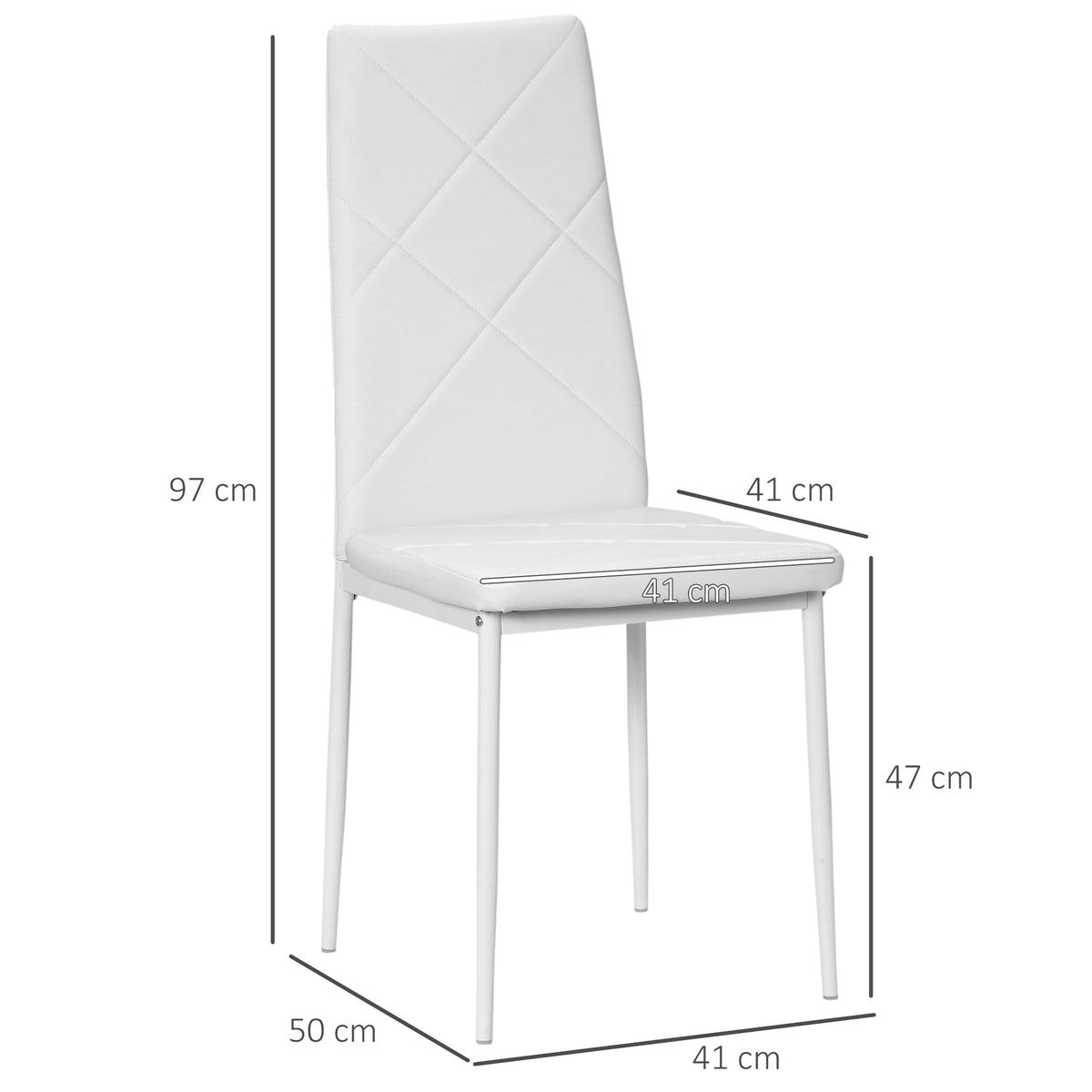 Dining Chair, Set of 4 Upholstered with Steel Legs, Faux Leather, White