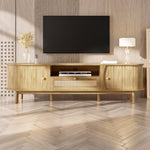 TV Cabinet Rattan Doors Drawers Low Profile - Country Style