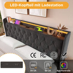 Upholstered Bed, 360 LED Hydraulic Storage with USB, Gray Linen