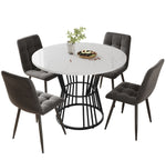 Dining Table Set 5-Piece Round 100cm Black Metal White MDF Dark Grey Velvet