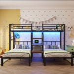 Bunk Bed with 3 Beds, LED Lights, Desk and USB Ports, Black
