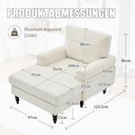 Chenille Fabric Lounger with Side Pockets and Wooden Legs, Modern Minimalist
