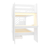 Children's Bunk Bed 90x200cm with Desk & Storage, White Wood