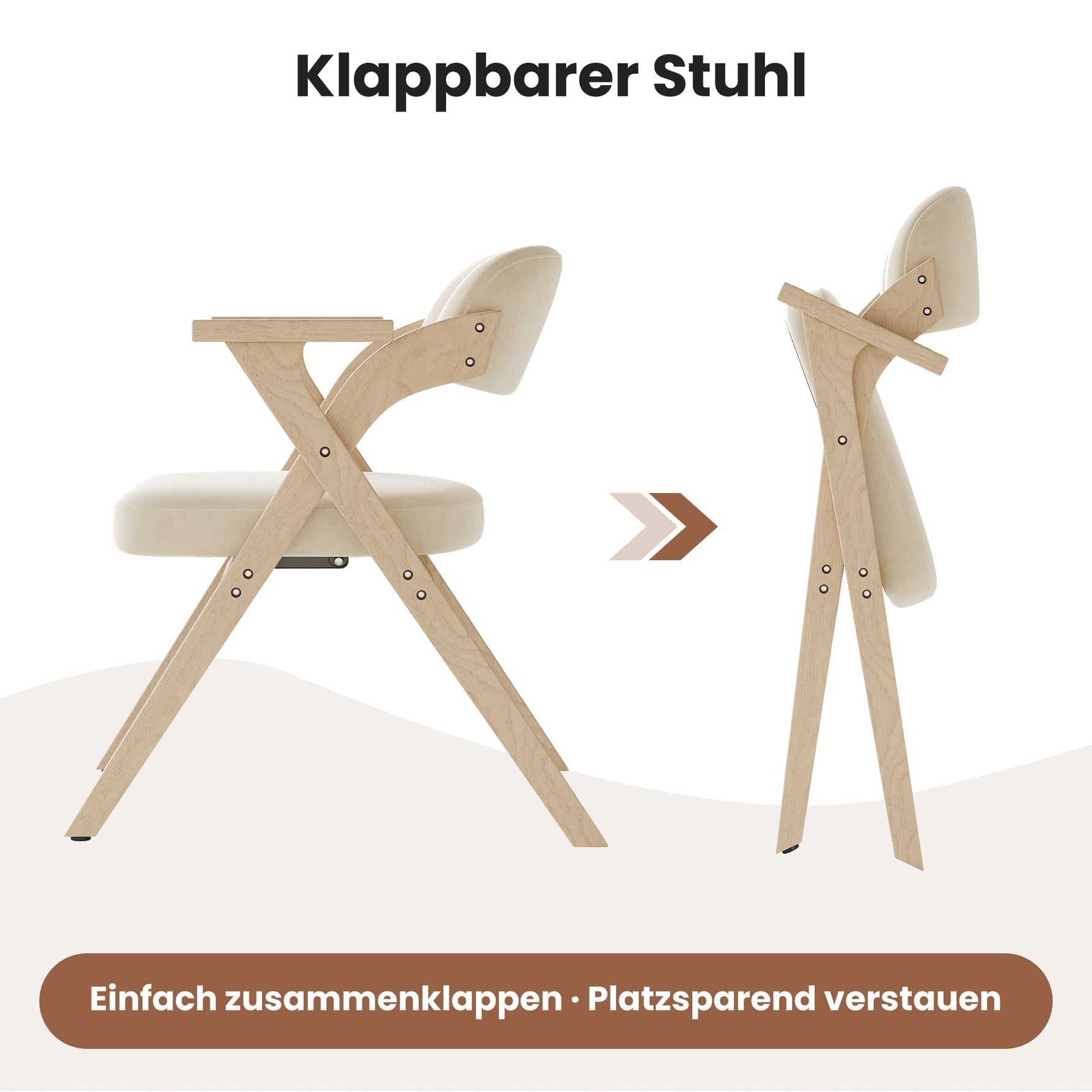 Set of 2 Folding Dining Chairs, Solid Wood and Breathable, Beige Linen