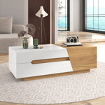 Extendable Coffee Table, Living Room Side Table with Drawers, Color Block Structure