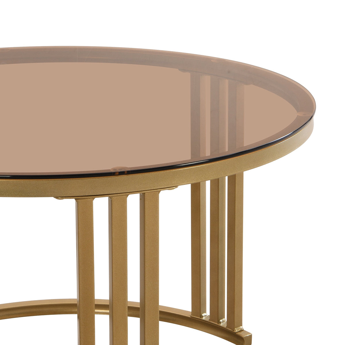 Coffee Table, 2-in-1 Round MDF & Tempered Glass with 2 Drawers, White & Brown