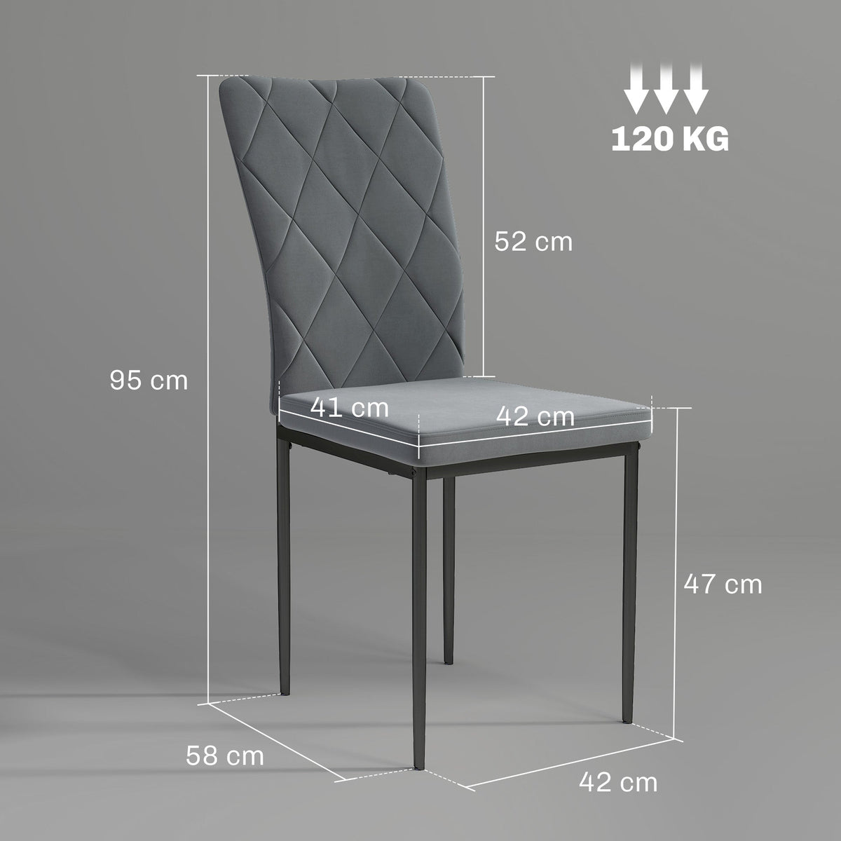 Dining Chairs Set of 4 with Backrest, Metal Legs, Dark Grey Velvet