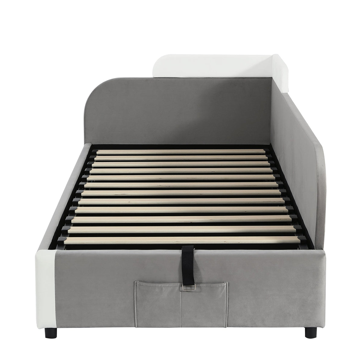 Hydraulic Bed, Storage Space, Raised Soft Fence, Velvet + Plywood, Grey