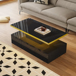 Coffee Table with Drawers, Shelves, High-Gloss Finish, LED Light