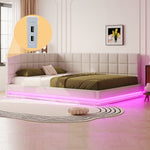 Sofa Bed, Upholstered 160*200 Multifunctional with LED, USB, Linen Fabric Beige