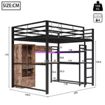 Loft Bed 140x200cm Metal LED Desk Drawer Shelves Stairs - Black