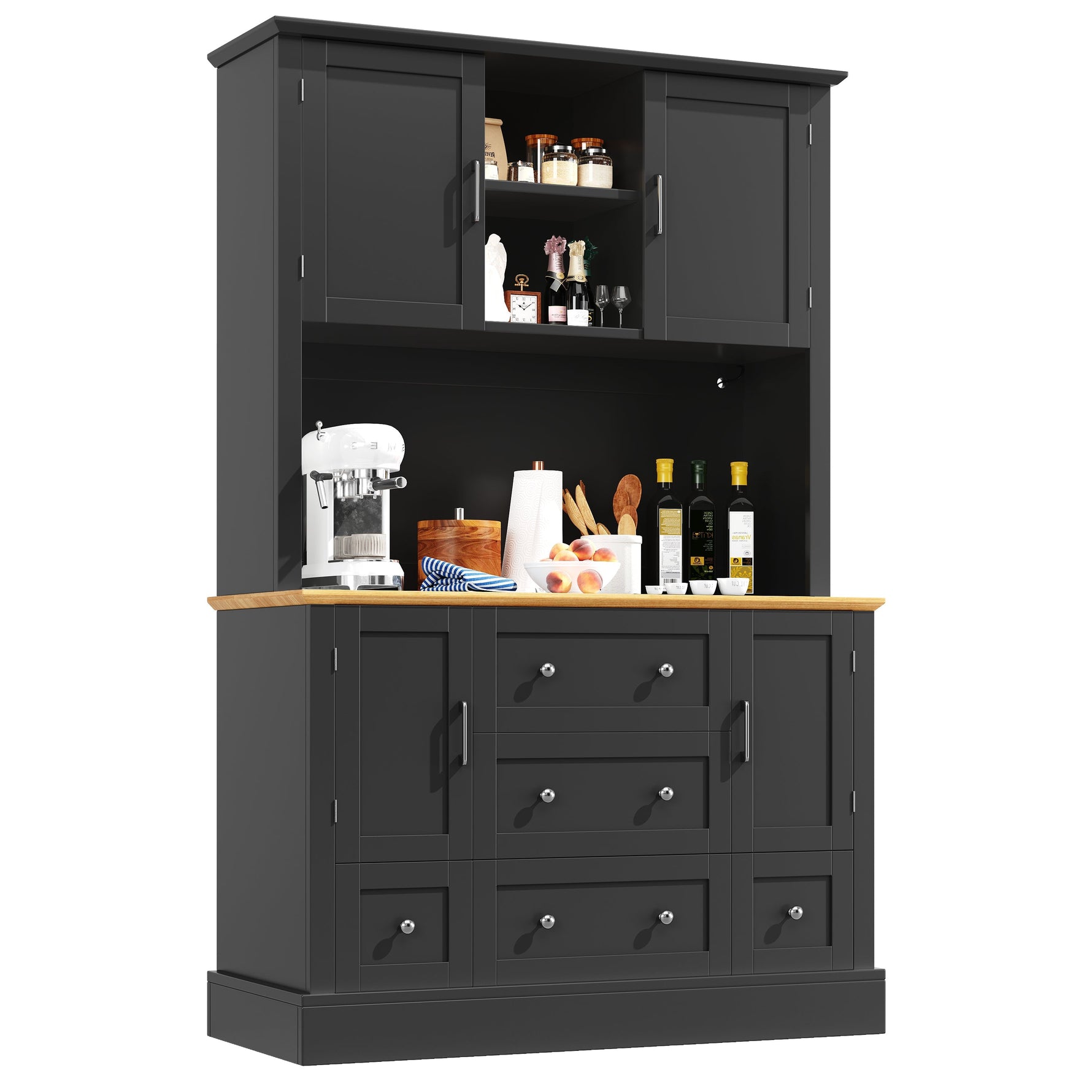 Tall Cabinet 115x180cm with LED App Control & Music, 4 Doors 5 Drawers Display Storage, Black