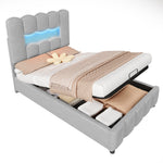 Upholstered Bed 90x200cm Hydraulic Storage LED Adjustable Headboard Velvet Grey