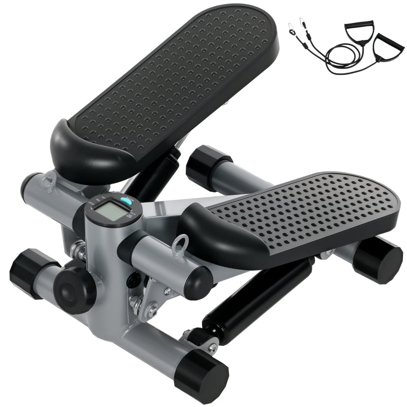 Mini Stepper 2-in-1 with Power Ropes, Up-Down Swing, LCD Display, Gray