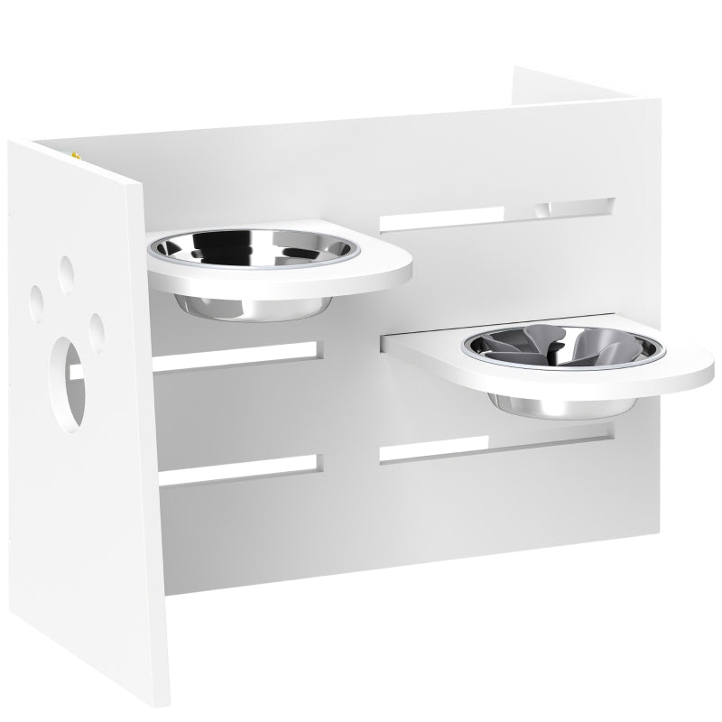 Elevated Dog Bowl, 3-Level Adjustable, 2 Stainless Steel Bowls, White