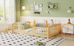 Floor Bed 140x200cm with Safety Railings, Natural Pine Wood