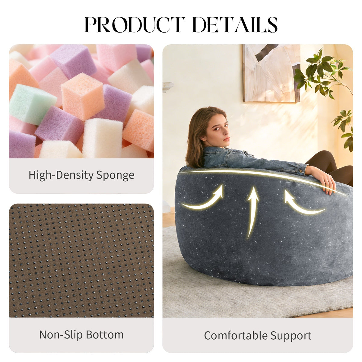 Curved High-Back Bean Bag Chair Full-Body Contour Support