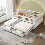 Sofa Bed, Pull-Out with Safety Gate & 2 Drawers, Solid Wood, White