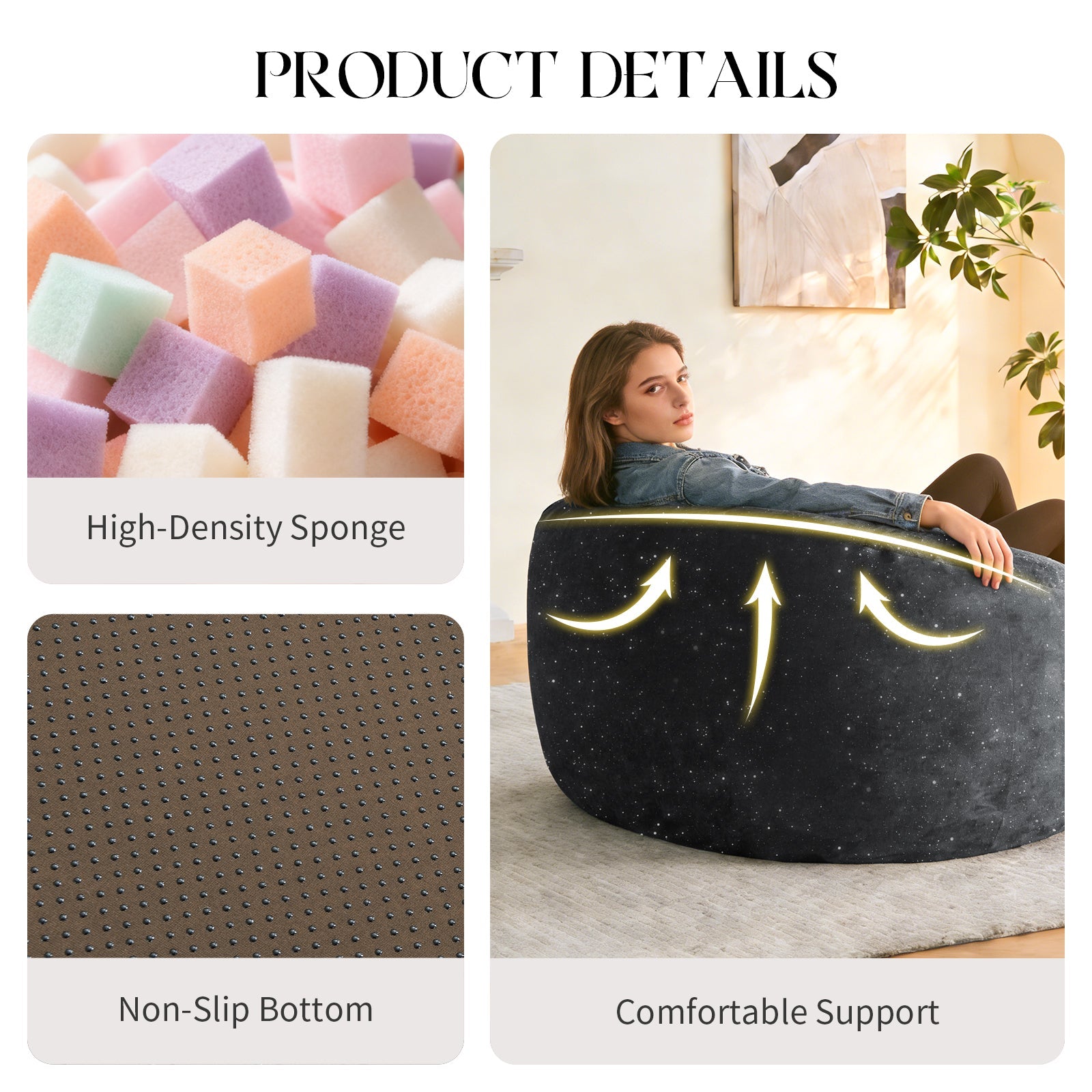 Bean Bag Chair Curved High-Back Full-Body Contour Support