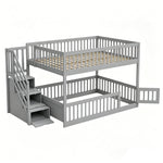 Bunk Bed 140x200 with Safety Stairs & Drawers, Grey Wood
