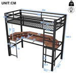 Loft Bed with Desk, LED Lights and Charging Ports, 90x200 cm, Black Iron