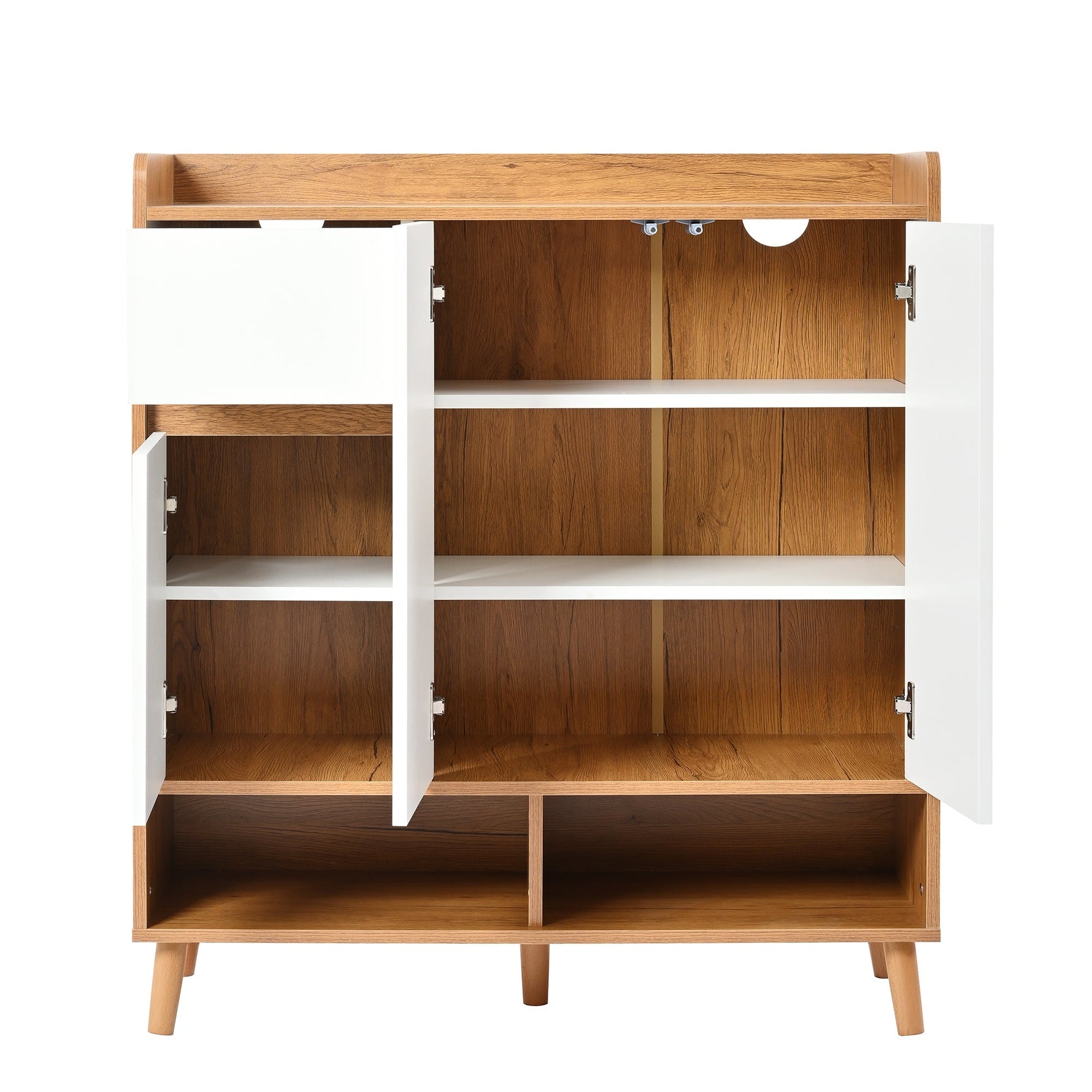Chest of drawers with adjustable shelves, minimalist home organizer with solid wood legs