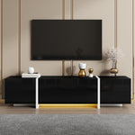 TV Stand Low Cabinet with LED Light Strip, Black/White